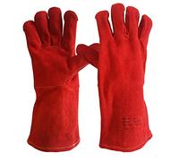 5 Pairs of Red Welding Gloves Heat Resistant 16 Inches Long Lined Leather Welders Gauntlet