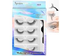5 Pairs Pack Glue-Free Eyelash Stickers - W/ 1 Tweezers(108 * 18mm), Self-Adhesive False Eyelashes for Beginners, Single Cluster Reusable (5-13mm), Natural Black,A