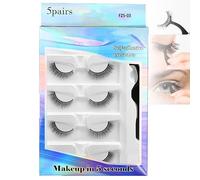 5 Pairs Pack Glue-Free Eyelash Stickers - W/ 1 Tweezers(108 * 18mm), Self-Adhesive False Eyelashes for Beginners, Single Cluster Reusable (5-13mm), Natural Black,C