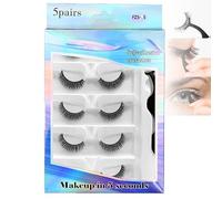 5 Pairs Pack Glue-Free Eyelash Stickers - W/ 1 Tweezers(108 * 18mm), Self-Adhesive False Eyelashes for Beginners, Single Cluster Reusable (5-13mm), Natural Black,E