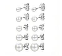 5 Pairs Pearl Stud Earrings - Hypoallergenic Small Pearl Earrings for Women, 4/5/6/7/8mm