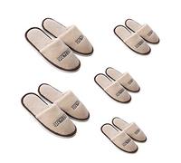 5 Pairs Plush Brown Non-Disposable Slippers - Towelling Closed Toe for Spa Travel Hotel - 29cm*11.5cm and Creative