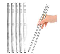 5 Pairs Quality Metal Chopsticks Reusable Dishwasher Safe, Silver Non-Slip Stainless Steel Chop Sticks Gift Set Mirror-Polished, Lightweight Easy-to-Use Chopsticks for Asian Dishes Noodles Dumplings