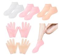 5 Pairs Silicone Moisturizing Glove Socks Set,Protective Foot Moisturiser Socks,Anti Slip Soft Spa Silicone Socks for Moisturising Feet,Hand Mask Gloves for Women with Dry(Pink, Nude,White)