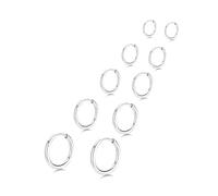 5 Pairs Small Huggie Hoop Earrings for Women, Stainless Steel Lightweight Hypoallergenic Silver Earrings for Sensitive Ears, Stackable Cartilage Hoop, Minimalist Everyday Jewelry (6/8/10/12/14mm)