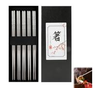 5 Pairs Stainless Steel Chopsticks - Reusable Metal Chopsticks with Unique Laser Engraved Patterns, Dishwasher Safe, for Japanese, Chinese, and Korean Dining (23.5 cm)