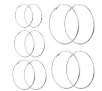 5 Pairs Stainless Steel Hoop Earrings Big Thin Hoop Earrings Stylish Simple Lightweight Hoops Earring 30/40/50/60/70 mm