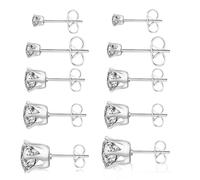 5 Pairs Stud Earrings, For Women Stainless Steel Cubic Zirconia Earrings, Dazzling Diamond-Like Silver Earrings For Daily & Special Occasions