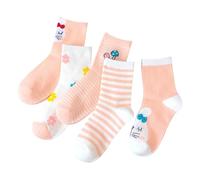 5 Pairs Toddler Ankle Socks Cotton Breathable Cartoon Kids Walking Socks, Warm-Blood, L
