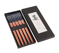 5 Pairs Traditional Japanese Wooden Chopsticks 9" Fish Pattern Reusable Antiskid Chopsticks Set Dishwasher Safe