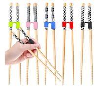 5 Pairs Training Chopsticks Set for Beginners, Japanese-Style Reusable Bamboo Chopsticks with Chopstick Helpers, Dishwasher Safe, 5-Piece Practice Set