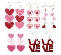 5 Pairs Valentine's Earrings for Women, Love Heart Dangle Drop Earrings for Wedding Decoration, Pink Cute Jewelry Set Valentine Gifts for Birthday and Romantic Celebrations