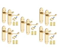 5 Pairs Victorian Scroll Epsom Design Door Handle Polished Brass 168 x 40mm with 2.5" Latches & Ball Bearing Hinges