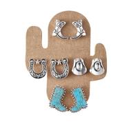 5 Pairs Western Turquoise Stud Earring Set for Women Boho Cowgirl Cowboy Boot Hat Cactus Lightning Heart Ear Stud Country Concert Party Jewelry, Turquoise, No Gemstone