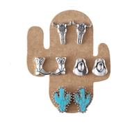 5 Pairs Western Turquoise Stud Earring Set for Women Boho Cowgirl Cowboy Boot Hat Cactus Lightning Heart Ear Stud Country Concert Party Jewelry, Turquoise, No Gemstone