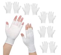 5 Pairs White Fingerless Cotton Gloves, Thin Overnight Moisturizing Gloves for Dry Hands, Touchscreen-Friendly Open Fingertips for Women Men, Soft Breathable Cotton Glove for Sleeping Eczema Protecti