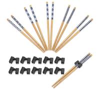 5 Pairs with Access Training Chopsticks, Reusable Chopsticks Set with 10 Finger Guides, Japanese Style Blue Pattern Design, Chop Sticks for Skill Development, Training Chopsticks Adults and Beginners