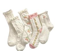 5 Pairs Women Kawaii Floral Cotton Socks Y2K Fairycore Funky Crew Socks Dress Socks Alt Lolita Ankle Warmer Accessories, 5 Pairs, One Size