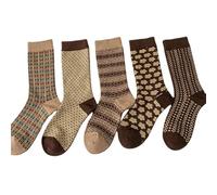 5 Pairs Women Vintage Cotton Socks Y2K Fairy Grunge Patterned Crew Socks Alt Ankle Dress Socks, Multicolor, One Size