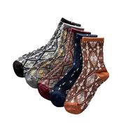 5 Pairs Women Vintage Floral Ethnic Jacquard Cotton Socks Y2K Cottagecore Funky Crew Socks Dress Socks Alt Accessories, 5 Pairs, One Size