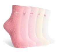 5 Pairs Women's Bow Fuzzy Socks Winter Soft Slipper Socks Coquette Stuff Fluffy Thick Spa Home Sleeping