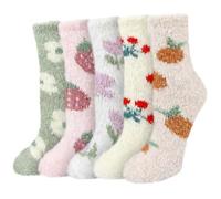 5 Pairs Womens Fluffy Socks, Cute Thicken Fuzzy Socks Plush Cozy Women Slipper Socks Comfy Bed Socks with Floral Fruit Pattern Ladies Girls Winter Warm Socks Soft Home Socks, One Size Fits Most