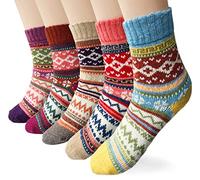 5 Pairs Womens Socks Wool Thermal Warm Knitting Ladies Socks for Winter, One Size, Mix 3