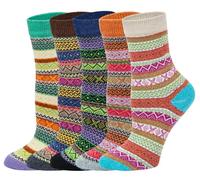 5 Pairs Womens Wool Socks Thick Knit Vintage Winter Warm Cozy Crew Socks Gifts (Multicolor 01b(5 pairs))