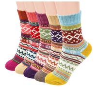 5 Pairs Wool Warm Knitting Ladies Socks Vintage Style Soft Cotton Thick Woman Bed Sock Multicoloured for Home Office School Hiking