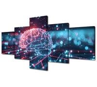 5 Panel Artificial Intelligence Concept with Human Brain Canvas Wall Art for Living Room Digital Brain Wall Decor Hanging AI Picture for Decoration Wall Modern Art Poster and Prints Wall Art 50"Wx24"H