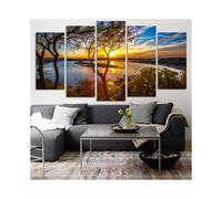 5 Panel Canvas Painting Sunset Lake Tree Seascape Landscape Poster Paintings Wall Art Decor Picture
