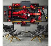 5 Panel Canvas Wall Art F1 Formula Red Racing Car Repair Landscape HD Painting For Modern Home living room Office Decoration Large Size Framed Artworks Print Decor (60*32inch)
