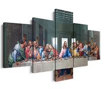 5-Panel Christian Religious Wall Decor: Leonardo Da Vinci's The Last Supper Wall Art, Jesus Pictures for Dining Room Decor with Wooden Frame, Ready to Hang (60''W x 32''H)