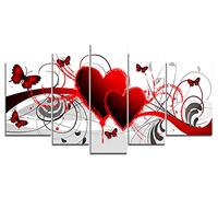5 Panel Red Love Butterfly Wall Art The Picture Print On Canvas Modern Abstract Artwork The Canvas for Home Living Dining Room Kitchen(Wrapped Canvas Wall Art,Ready to Hang)