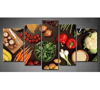 5 Panel Wall Art Fresh Look Color Healthy Eating Table Top Full Of Fresh Vegetables Fruit And Healthy Foods Painting Pictures Canva Prints Fruit The Picture For Home Decor Wooden Frame Ready To Hang
