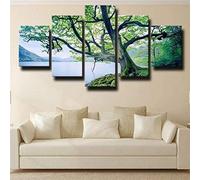 5 Panel Wall Art Green Tree Lake Landscape Canvas Mural Painting Pictures Print On Canvas The Picture For Home Modern Living Room Bedroom Decoration Xxl/Frameless 200 X 100 Cm