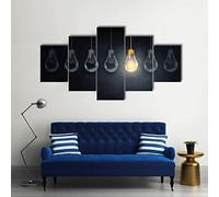 5 Panel Wall Art Retro Light Bulb Painting The Picture Print On Canvas Botanical Pictures For Home Decor/With Frame 150 X 100 Cm - For Living Room Hotel Restaurant Office Home Decor Post-3477309232
