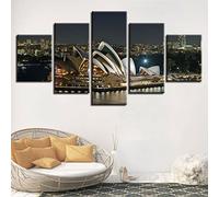 5 Panel Wall Art Sydney Opera House Night View Painting The Picture Print On Canvas Botanical Pictures For Home Decor/With Frame 150 X 80 Cm - For Living Room Hotel Restaurant Office Hom-8007521524