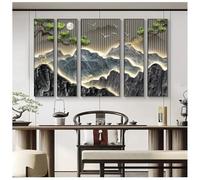 5 Panel Wall Art, Traditional Chinese Mountain Painting, Framed Large Imitation 3D Decor for Living Room and Home Office