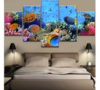 5 Panels Canvas Mural Underwater Sea Fish Coral Reef Canvas Wall Art Xxl/With Frame 200 X 100 Cm Poster Print Artwork Painting Picture For Home Decoration Living Office Bedroom