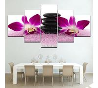 5 Panels Canvas Wall Art Vintage Zen Stone Orchid Wall Art Canvas Painting Thai Spa Bamboo Posters and Prints for Living Room Home Decor No Framed W100*H55cm