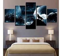 5 Panels Forest Animal Wolf Howling Canvas Oil Painting Wall Art Picture Canvas Prints Artwork For Living Room Hotel Restaurant Office Home Decor Poster Wall Art Mural 150 X 80 Cm -4K7I/A9M4-