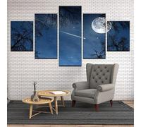 5 Panels Framed Canvas Bright Comet Passing Beneath Silver Moon Pictures Printing Painting Poster Wall Decor for Bedroom Living Room Bathroom Office