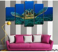 5 Panels Framed Canvas Sea Turtle Gliding Above Coral Reef Pictures Printing Painting Poster Wall Decor for Bedroom Living Room Bathroom Office