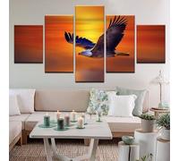 5 Panels Modern Artwork HD Bald Eagle in Flight at Sunset Sky Pictures to Photo Paintings on Canvas Wall Art for Home Decorations