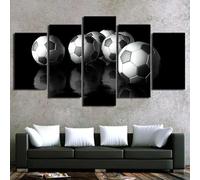 5 Panels Modern Artwork HD Glossy Soccer Balls on Glassy Floor Pictures to Photo Paintings on Canvas Wall Art for Home Decorations