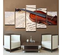 5 Panels Modern Artwork HD Violin and Bow Resting on Vintage Sheet Music Pictures to Photo Paintings on Canvas Wall Art for Home Decorations