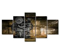 5 Panels Steampunk Wall Art Machine Old Factory Posters Art Prints Canvas Stretched and Framed Architecture Artwork Wall Paintings Canvas Wall Art for Living Room Home Decor Ready to Hang 60"Wx32"H
