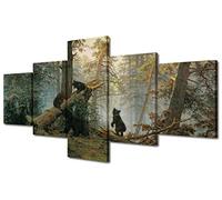 5 Panels Wall Art Bears Paintings for Living Room Bear in the Forest Poster Animal Paintings Canvas Artwork for Bedroom Wall Decor Home Decorations Framed Posters and Prints Ready to Hang 50"Wx24"H