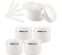 5 PC 150ml White Empty Plastic Cosmetic Jars with Screw Lid with Silver Ribbon 150g Small Storage Pot Containers for Homemade Salve, 5X Spatula(250ml)